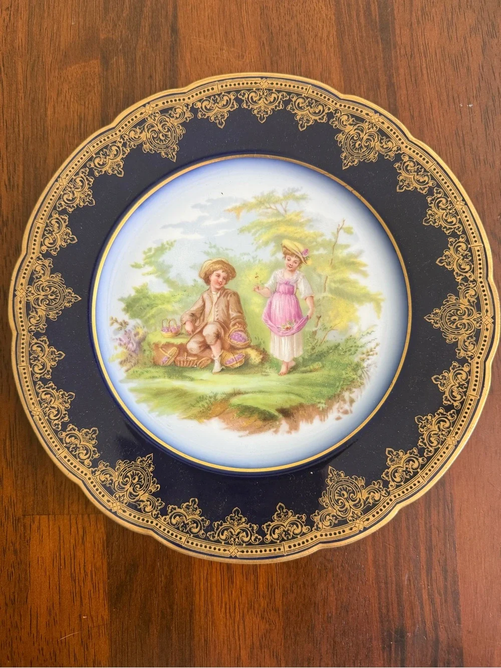 Set of 6 Cobalt Blue and Gold Decorative Porcelain Plates